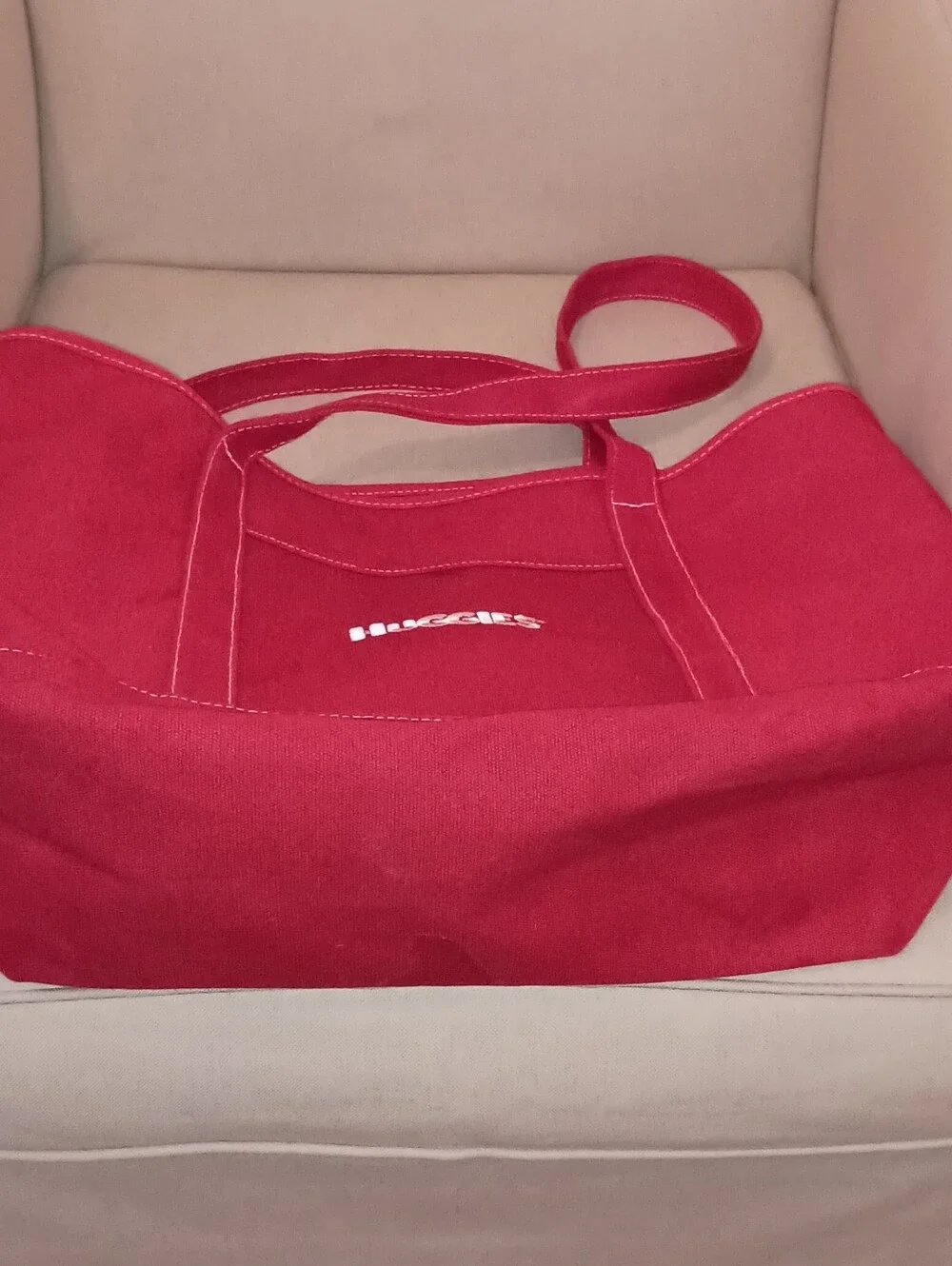 Super Unique Vintage Huggies Large Red Canvas Tote Bag